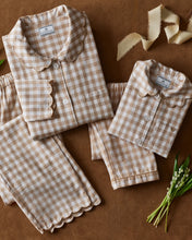 Load image into Gallery viewer, Petite Plume Women's Twill Colette Pajama Set in Camel Gingham
