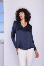 Load image into Gallery viewer, Daria French Cuff Silk Blouse - Midnight Navy