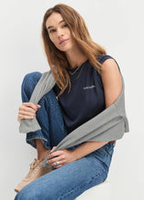 Load image into Gallery viewer, Favorite Daughter Cropped Logo Short Sleeve Tee - Navy/Gardenia
