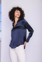 Load image into Gallery viewer, Daria French Cuff Silk Blouse - Midnight Navy