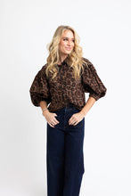 Load image into Gallery viewer, Leopard Poplin Ric Rac Button Top
