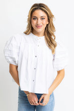 Load image into Gallery viewer, Karlie White Poplin Pleated Sleeve Top
