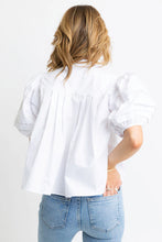 Load image into Gallery viewer, Karlie White Poplin Pleated Sleeve Top
