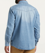 Load image into Gallery viewer, Howler Brother&#39;s Dust Up Denim Snapshirt Medium Wash
